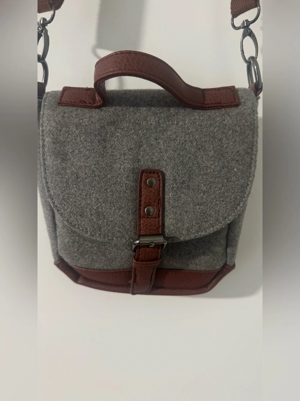 Something Strong Small Wool Messenger Crossbody Bag Gray/Brown